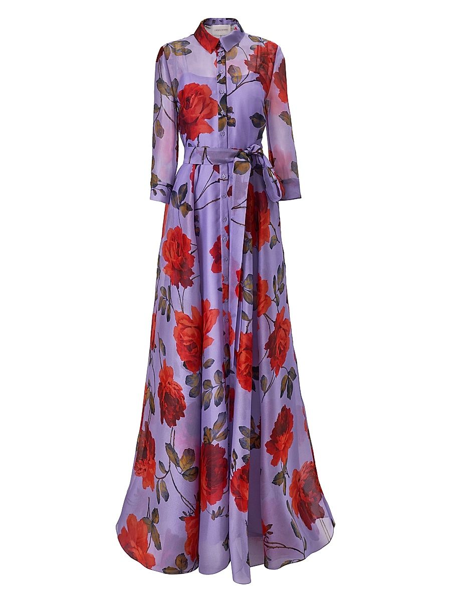 Women's Rose-Print Silk Trench Gown - Violeta Multi - Size 16