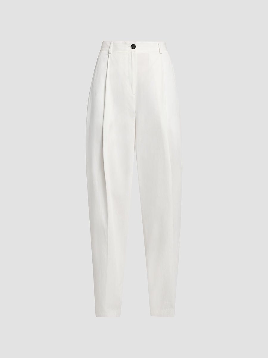 Women's Single Pleat Cotton Trousers - White - Size 00