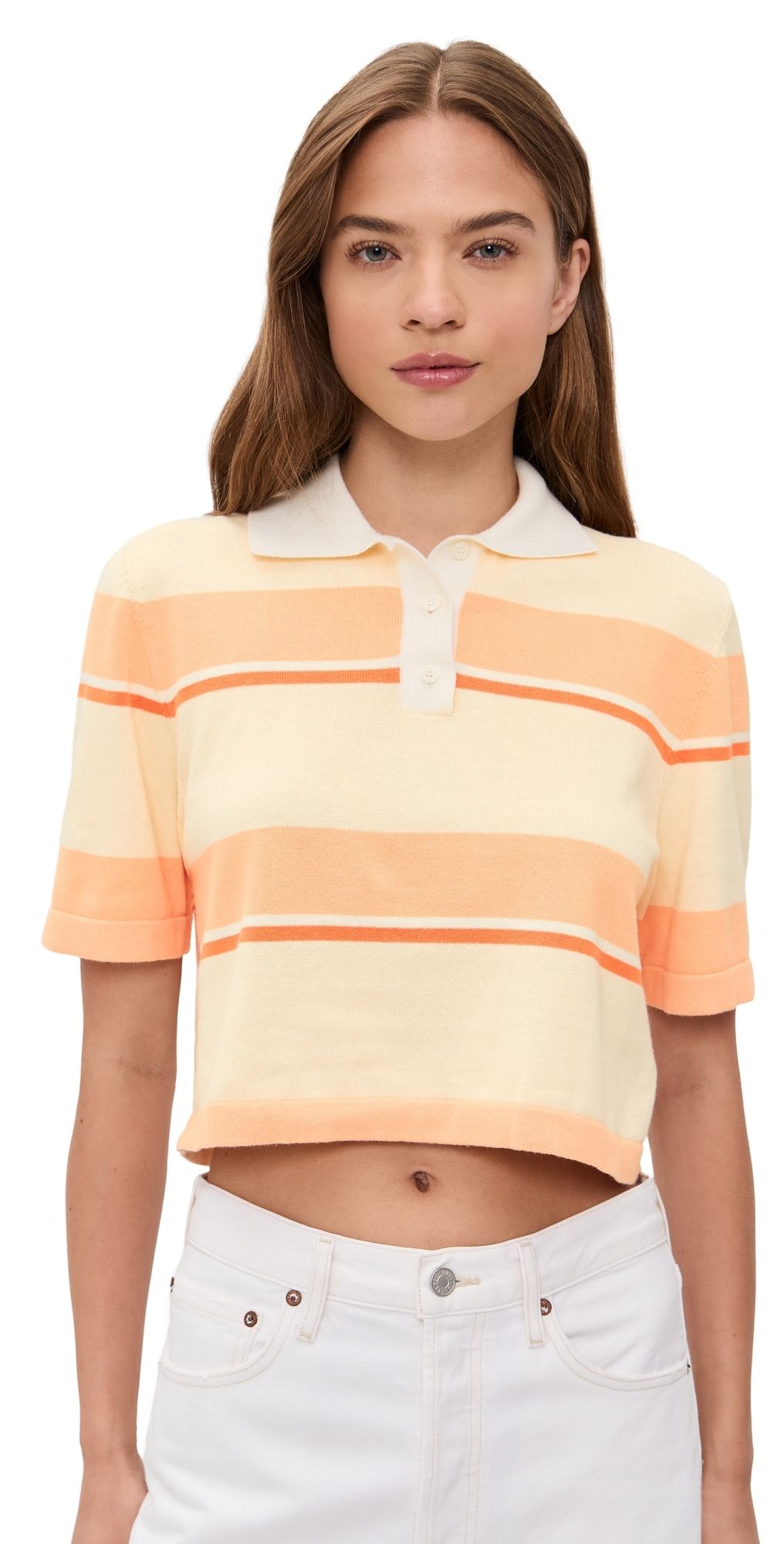 LE BOP Short Sleeve Striped Polo Light Pink Stripe S