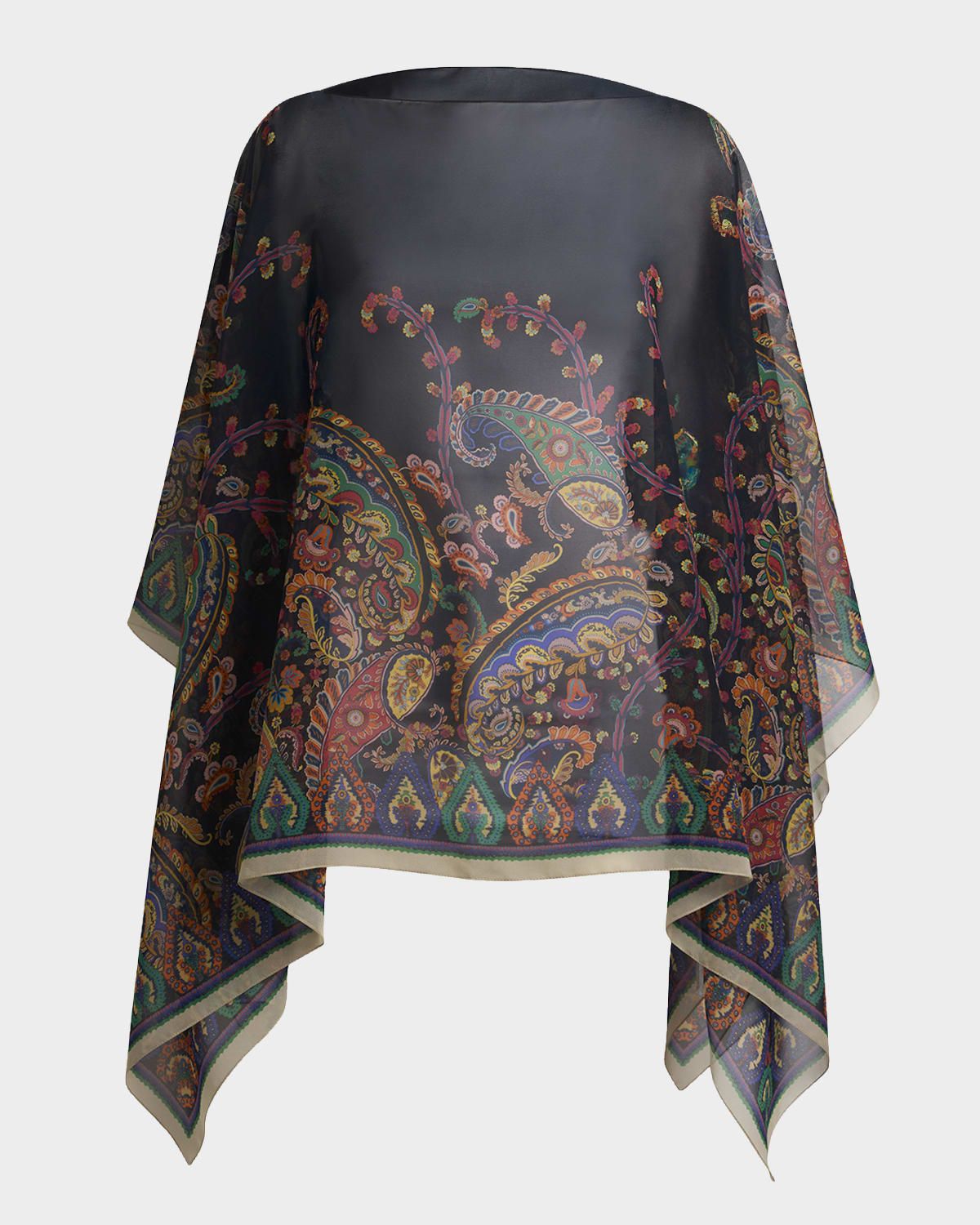Paisley Sheer Silk Handkerchief Poncho Top