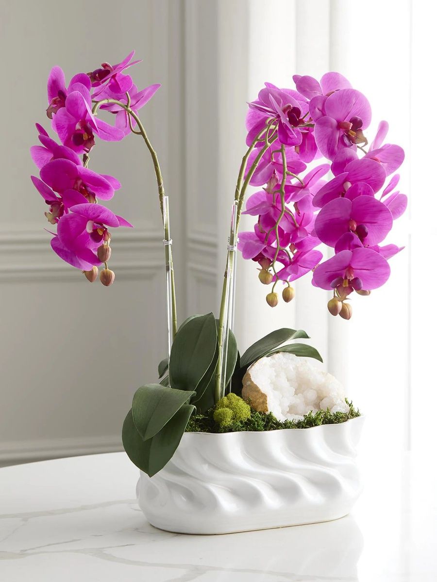 Artificial Triple Orchid Floral Arrangement - Pink