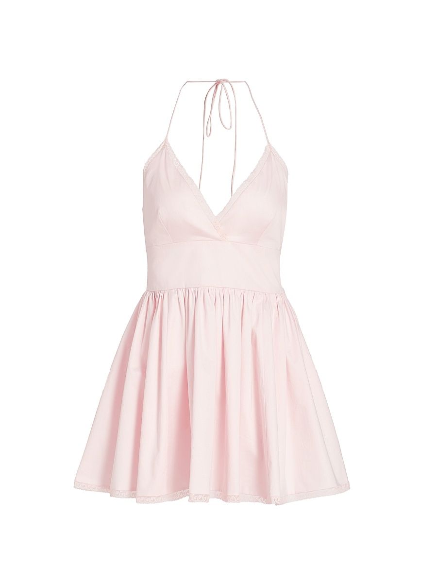 Women's Arletta Lace-Trim Stretch-Cotton Minidress - Pink Haze - Size 8