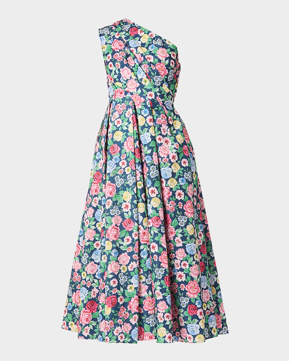 Edina Pleated Floral-Print Midi Dress