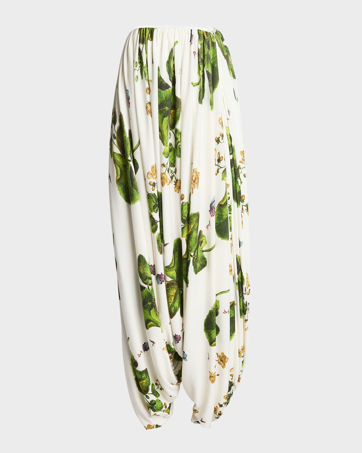 Leaf-Print Draped Wide-Leg Trousers
