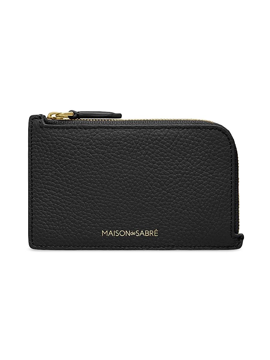 Women's Leather Zip Card Holder - Black Caviar