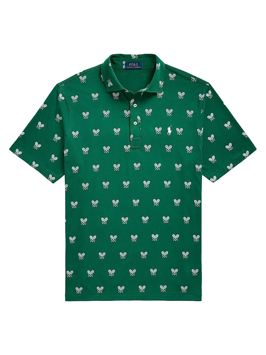 Men's Classic-Fit Racquet-Print Polo Shirt - Crossed Rackets Golf Green - Size Large