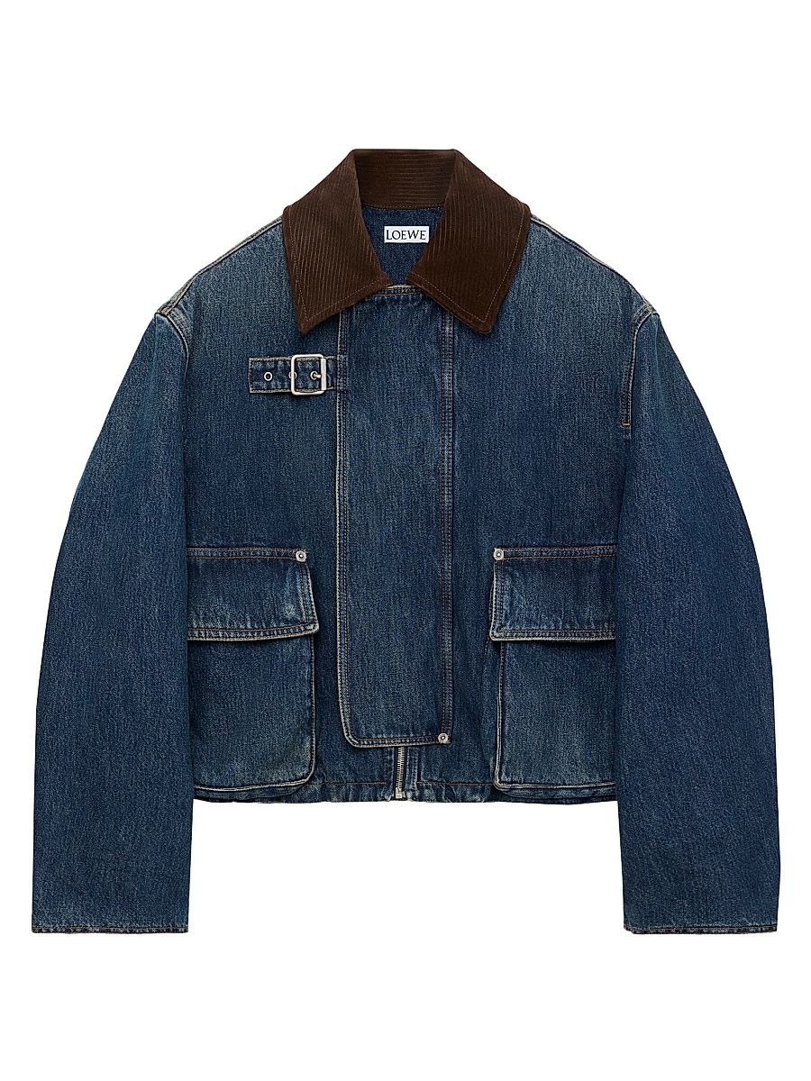Women's Cotton Denim Short Parka - Dark Blue - Size 2