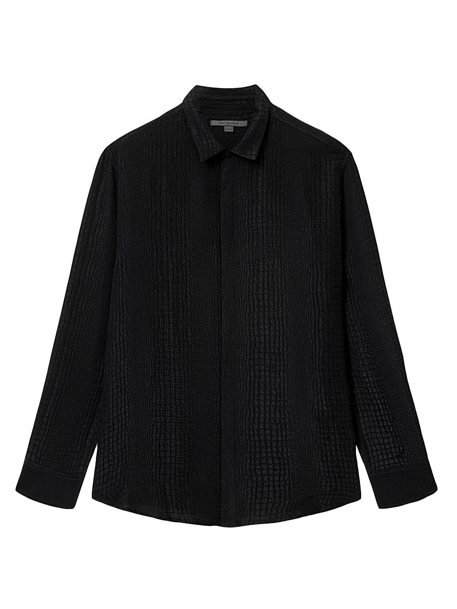 Men's Vito Croc-Jacquard Silk Button-Front Shirt - Black - Size XXL