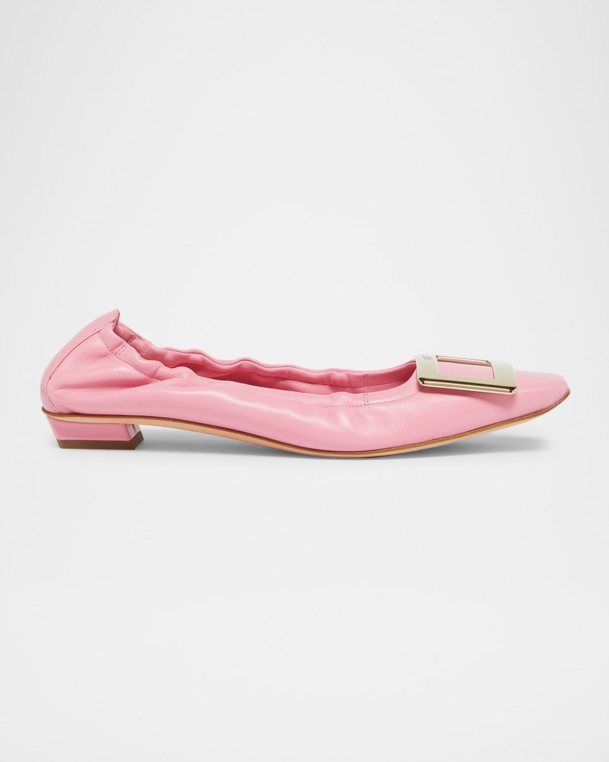 Belle Pointed Ruched Leather Ballerina Flats
