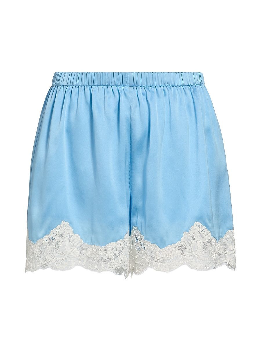 Women's Anora Lace-Trim Silk Shorts - Blue Grotto - Size XS