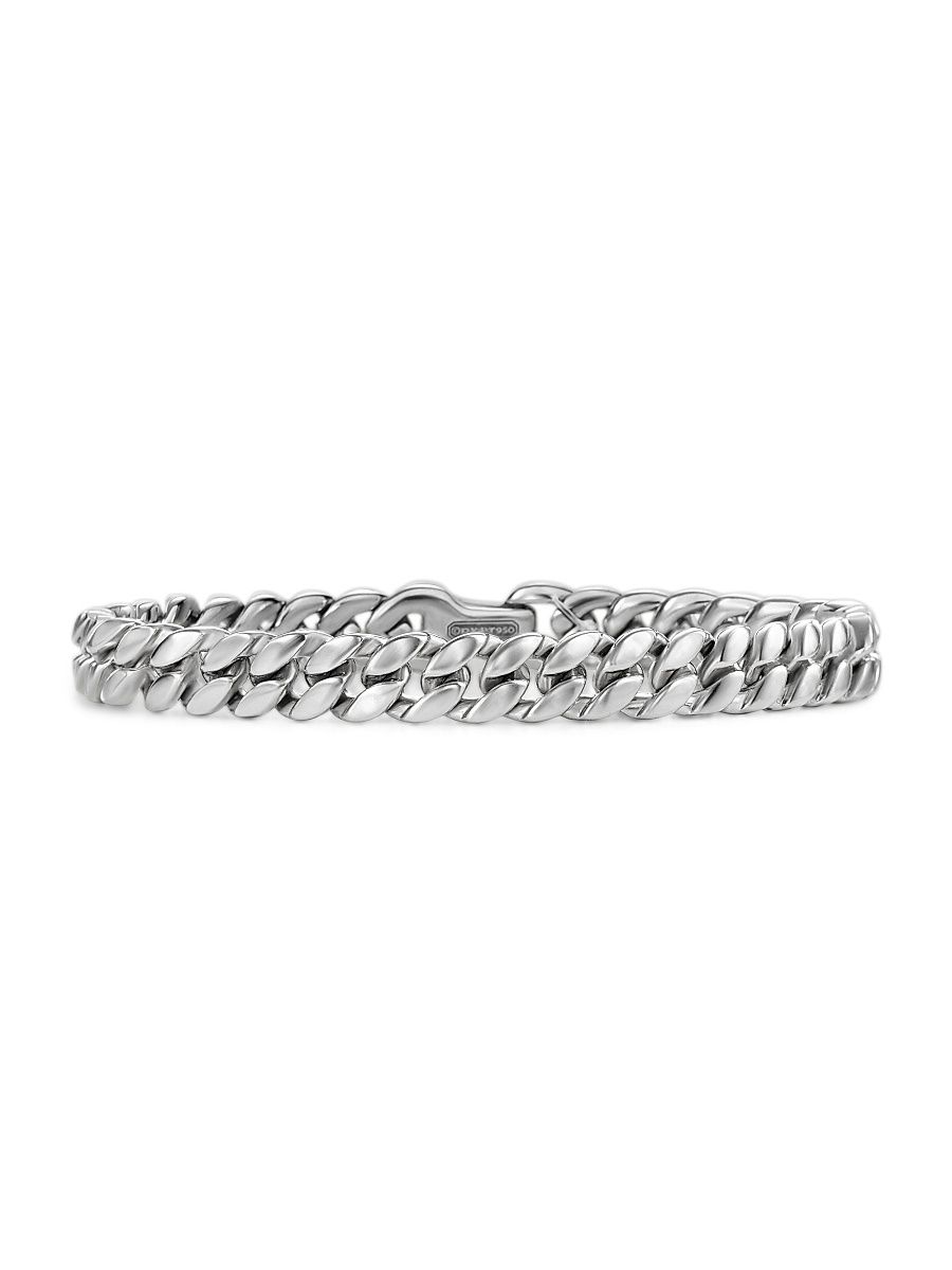 Men's Curb Chain Bracelet in Platinum, 8MM - Silver - Size Medium