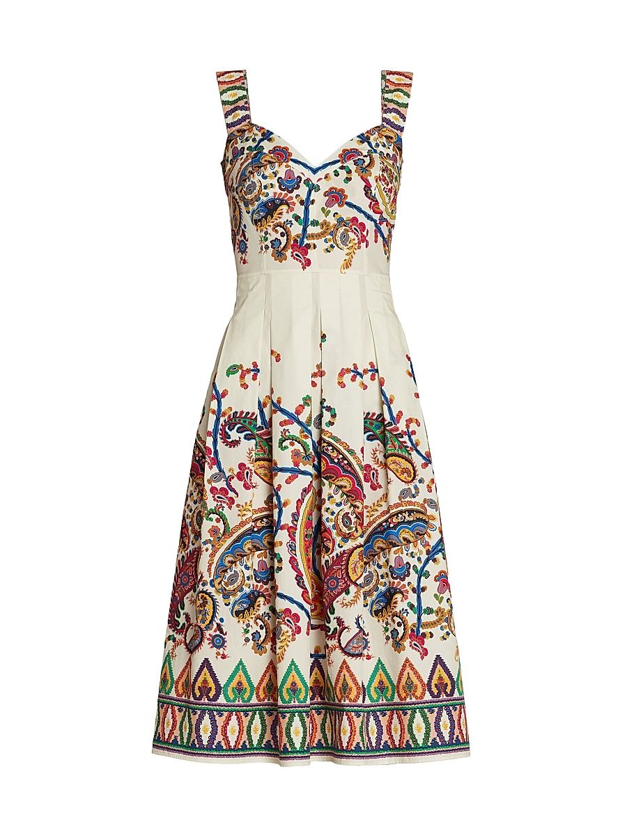 Women's Paisley Pleated Apron Midi-Dress - Stampa Bianco - Size 12
