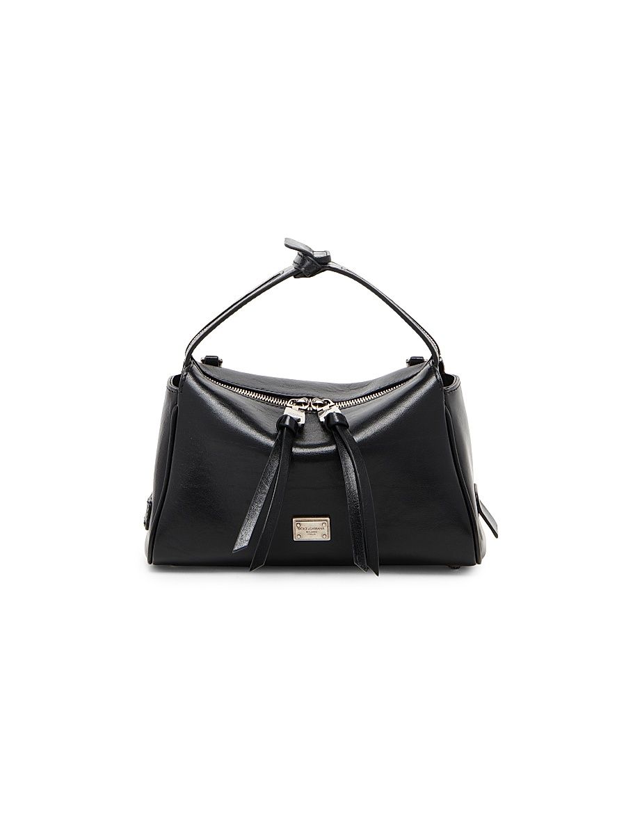 Women's Logo Leather Top Handle Bag - Nero Ottone Vintage