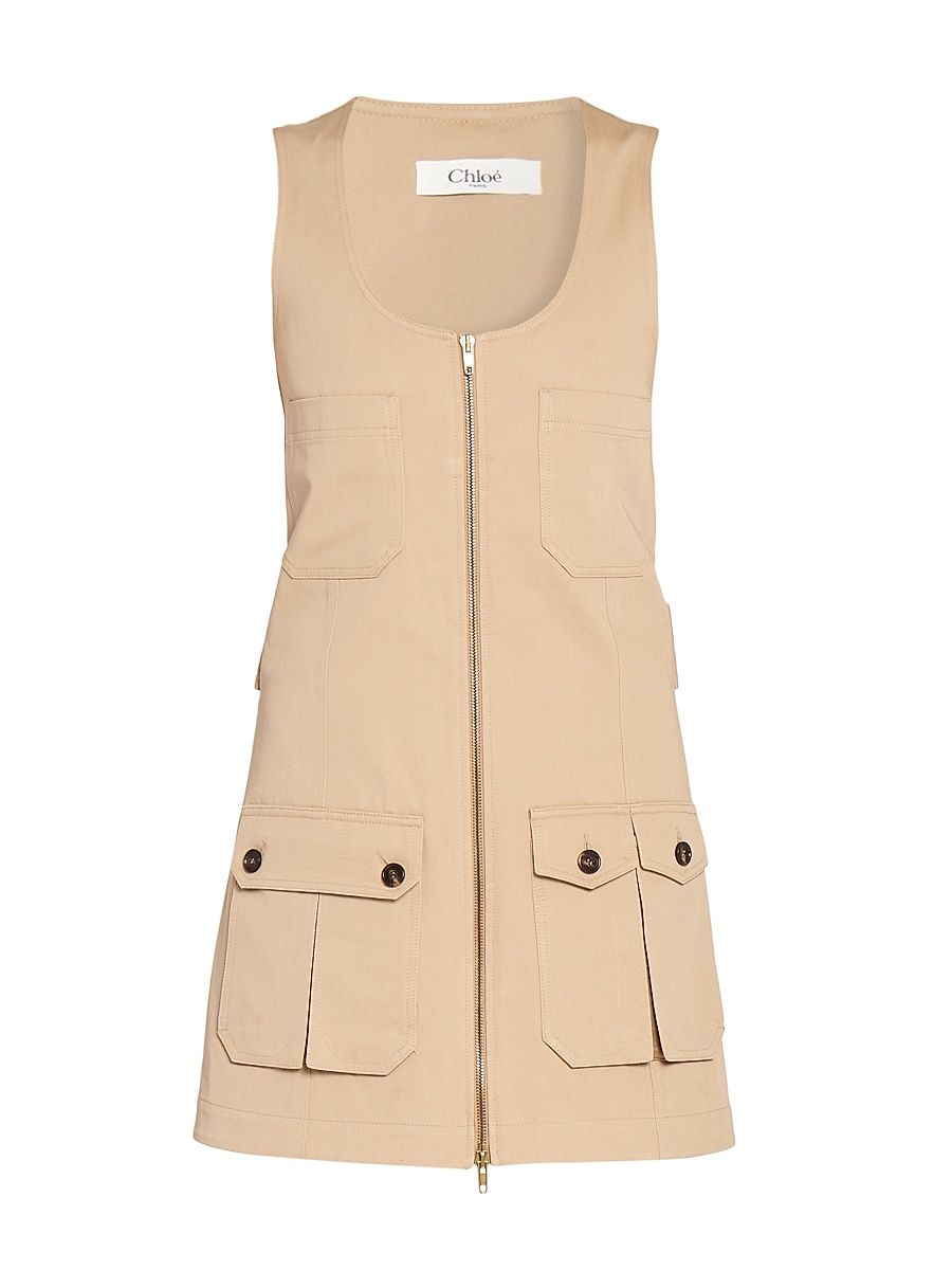 Women's Front-Zip Pinafore Minidress - Worn Brown - Size 8