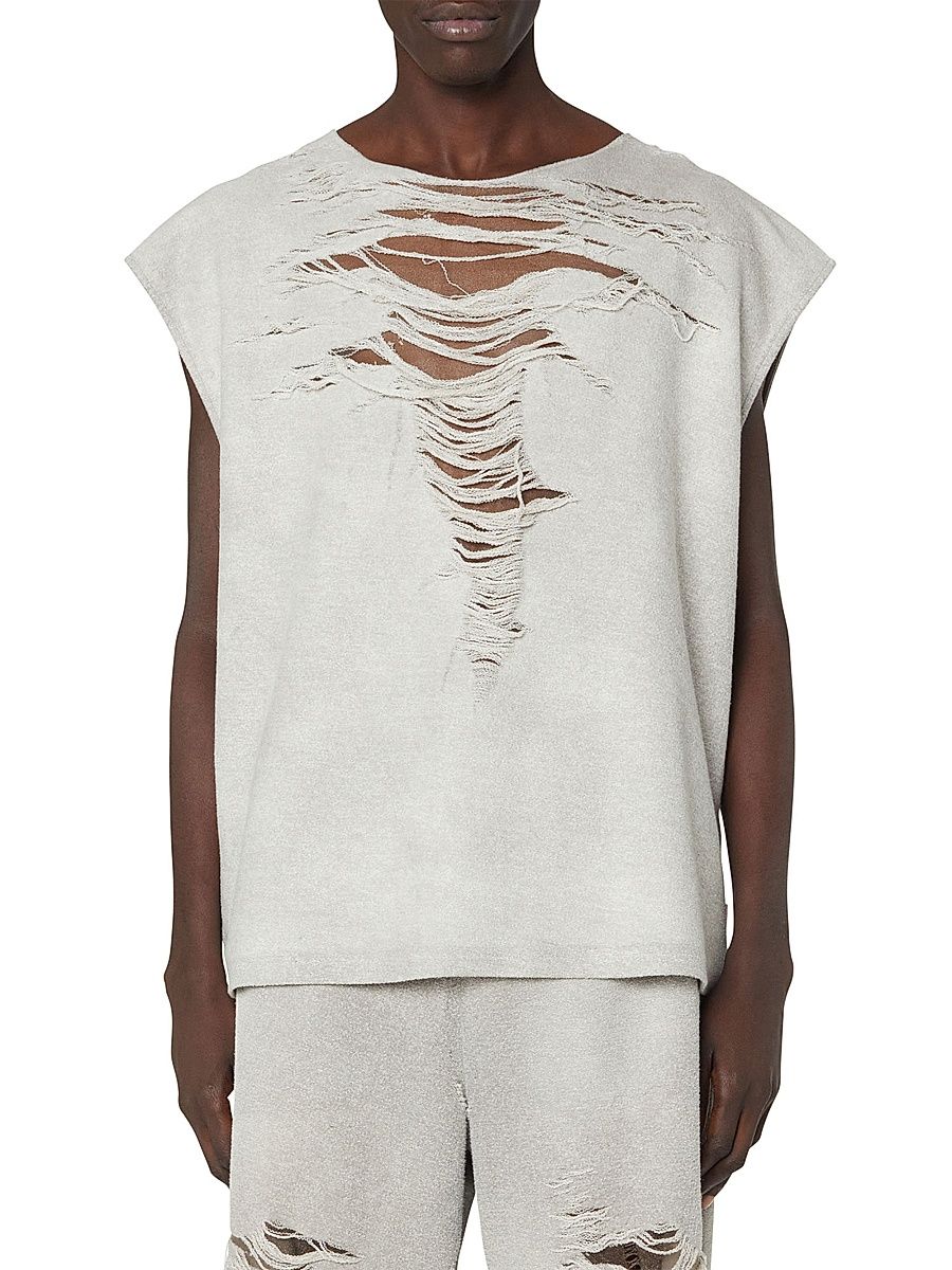 Men's Distressed Sleeveless Sweatshirt - Light Grey - Size Medium