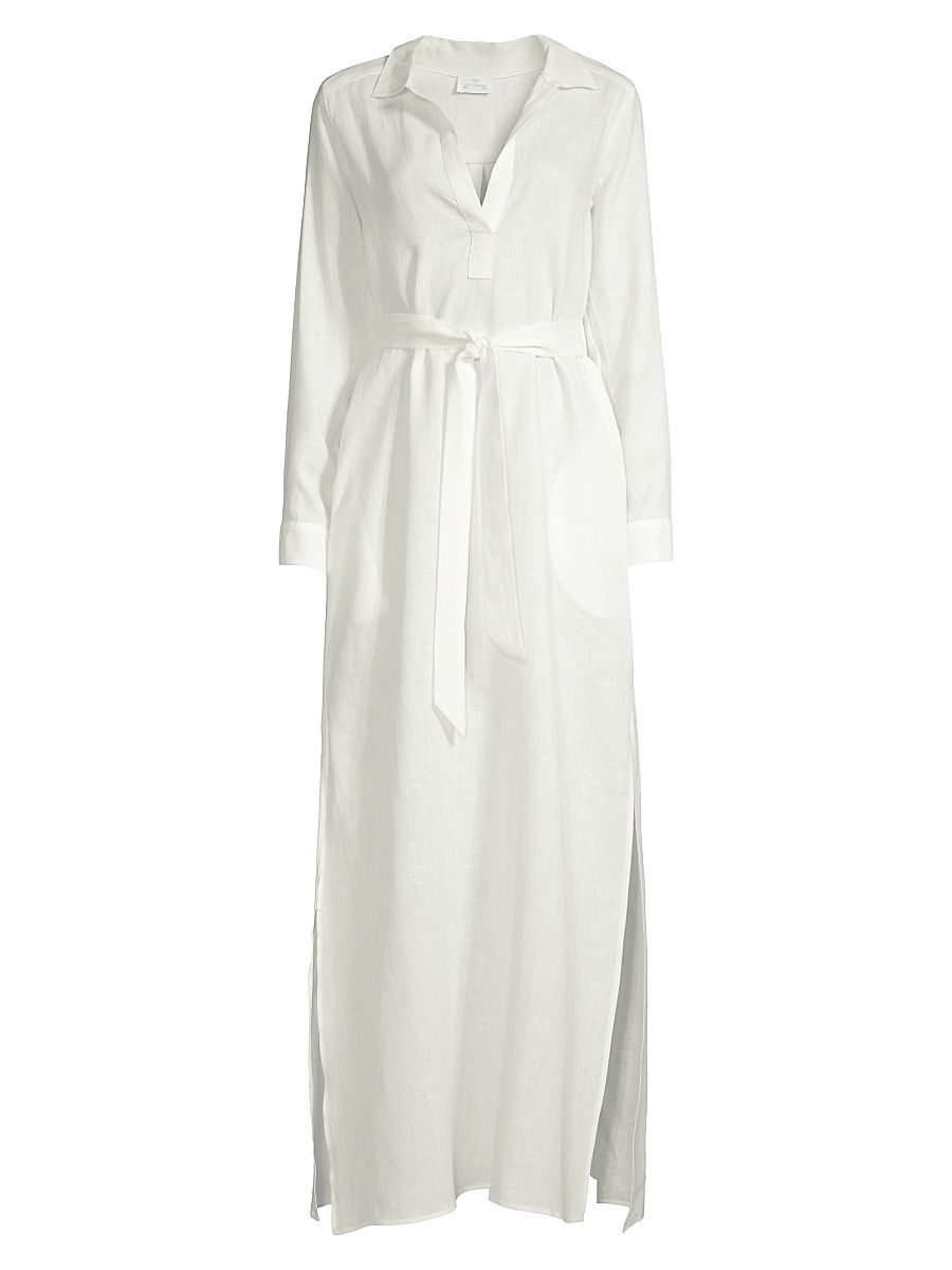 Women's Linen Maxi Shirtdress - Cream - Size XL