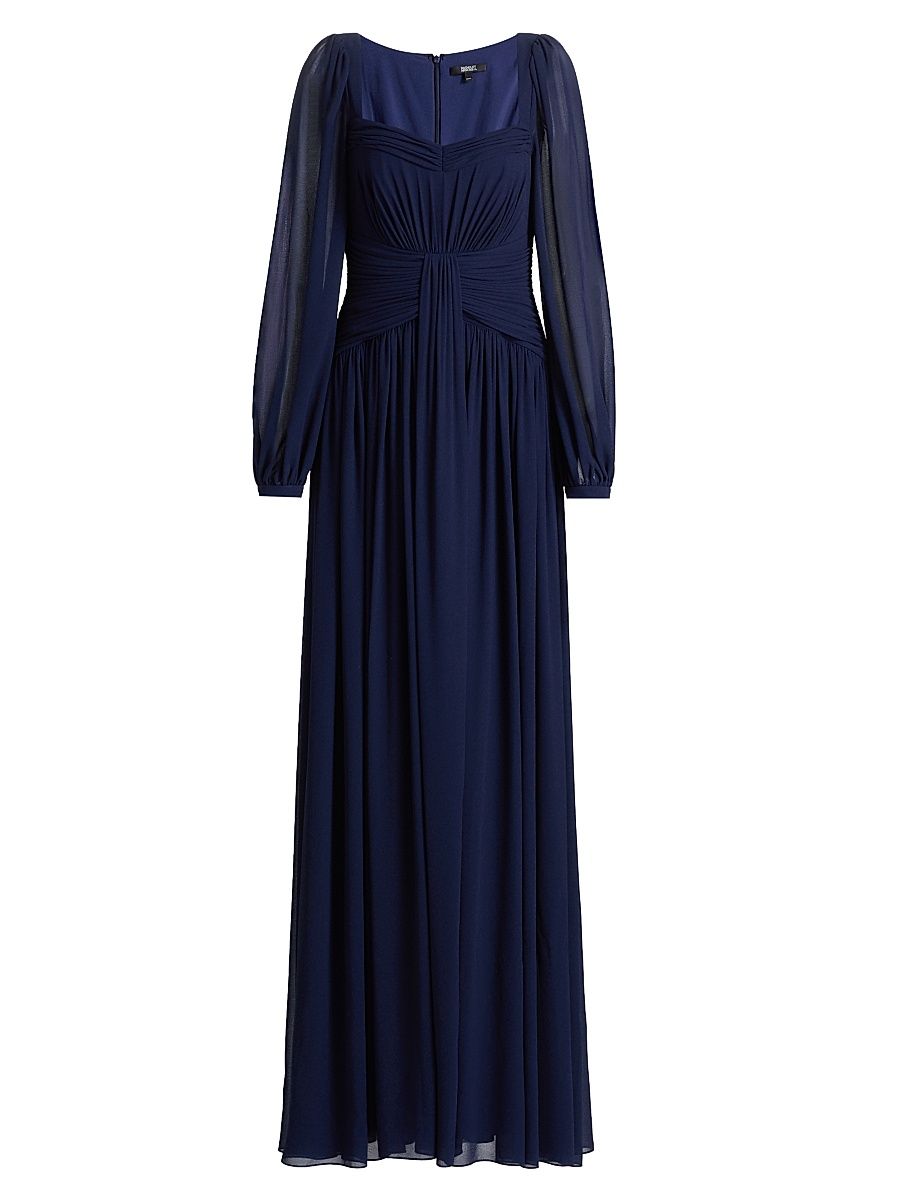 Women's Queen Anne Pleated Georgette A-Line Gown - Navy - Size 10