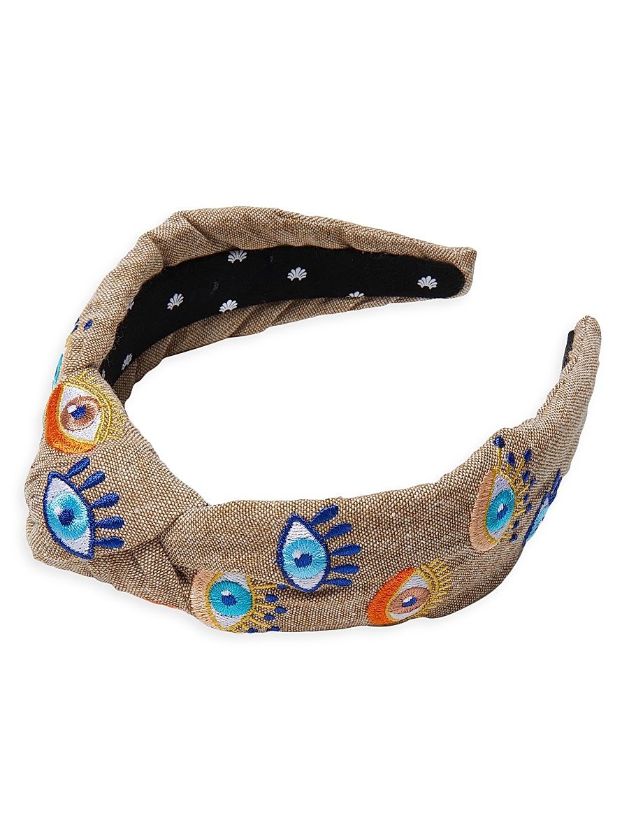 Women's Knotted Evil Eye Linen-Cotton Headband - Fawn
