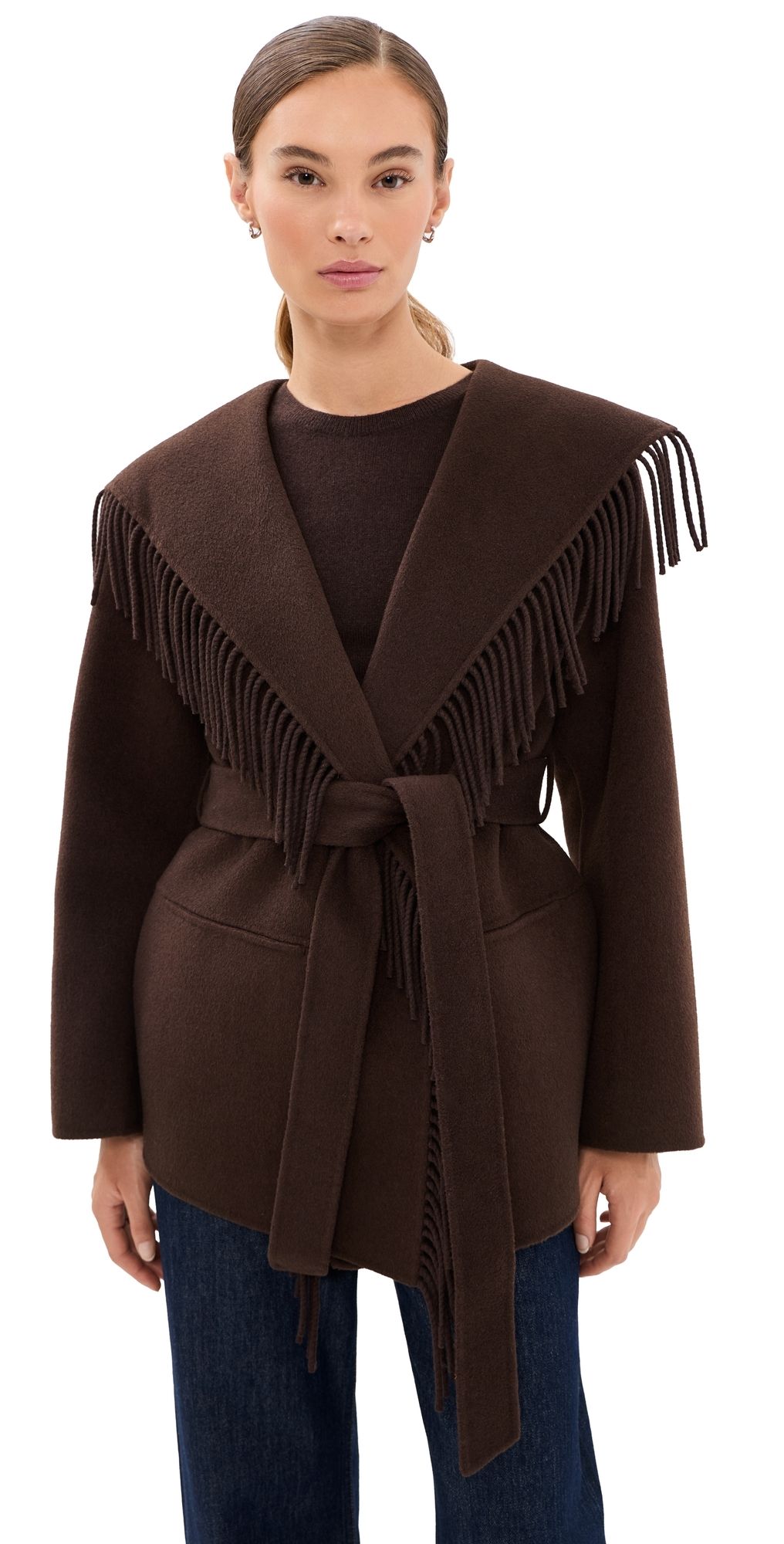 SIMKHAI Rowen Fringe Jacket Chocolate S