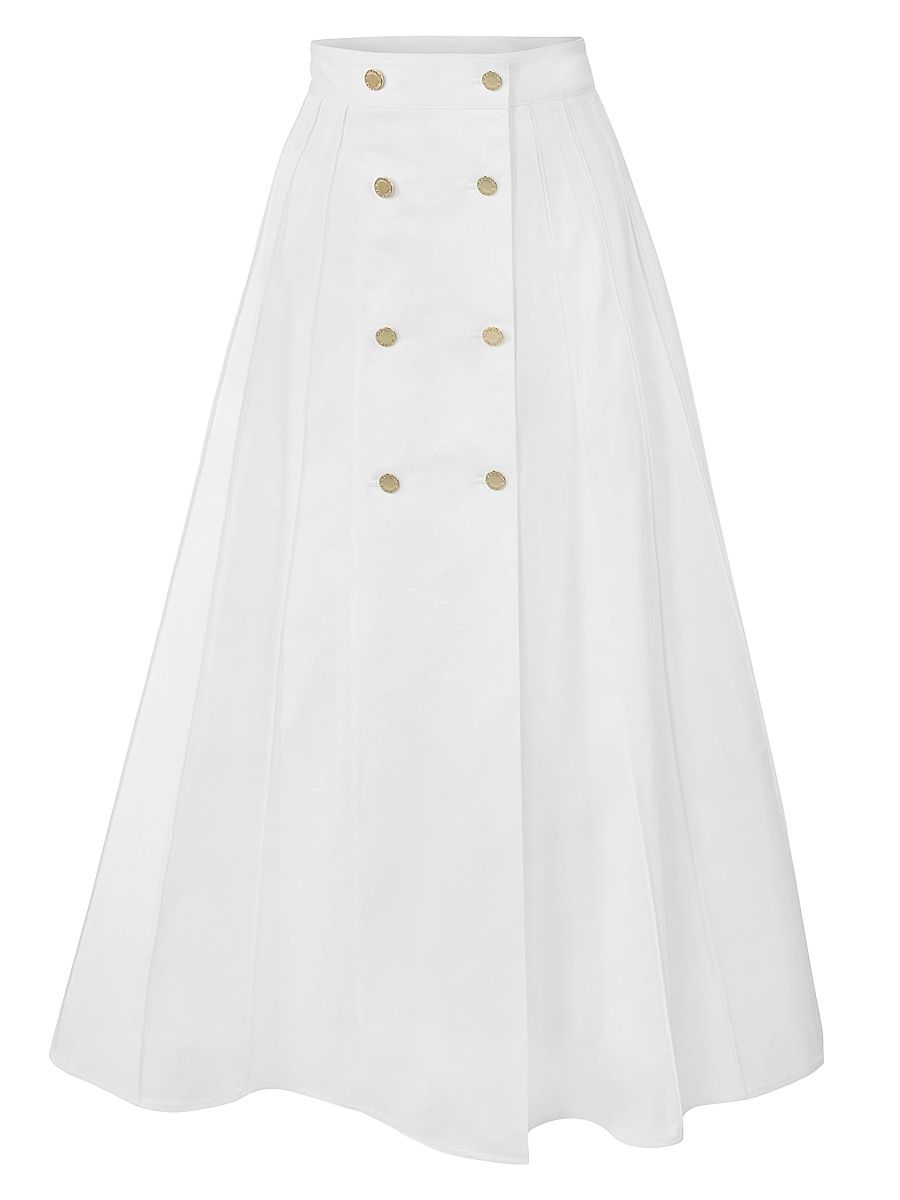 Women's Button-Detail Pleated A-Line Midi-Skirt - White - Size 10