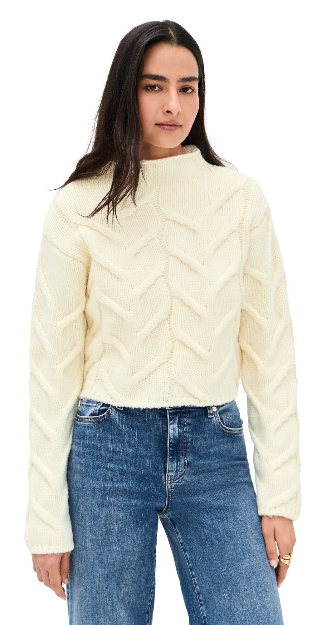 FRAME The Cable Funnel Sweater Cream M
