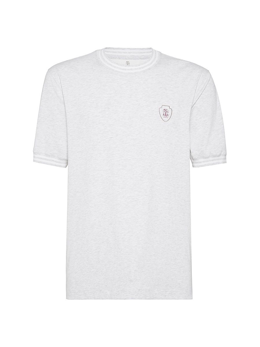 Men's Cotton Jersey Crew-Neck T-Shirt with Logo - Pearl Grey - Size XXL