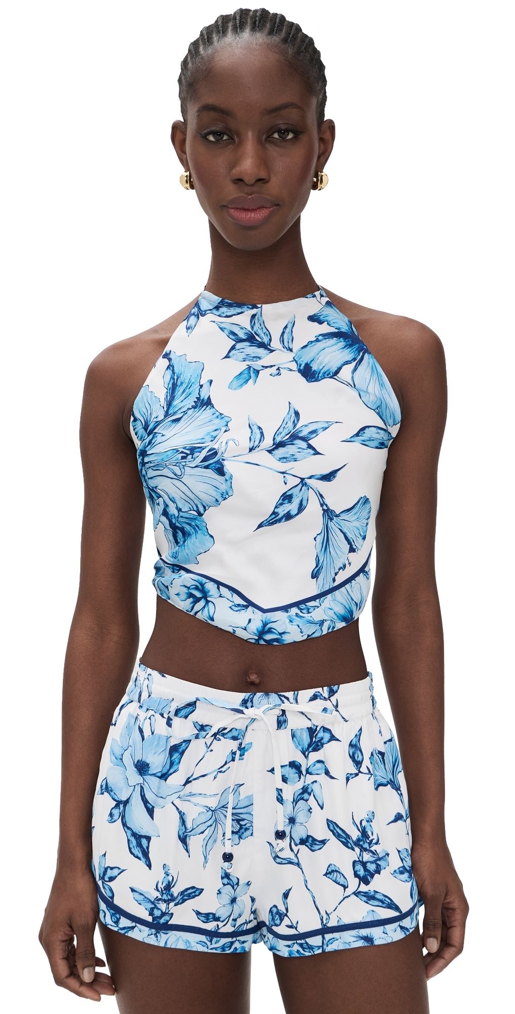 ROCOCO SAND Halter Neck Top White Blue XS