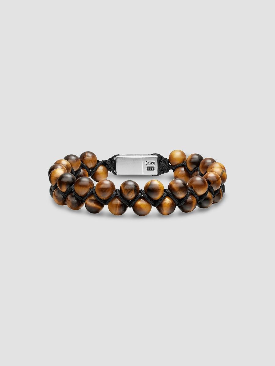 David Yurman Men's Spiritual Beads Two Row Woven Bracelet - Tigers Eye - Size Medium