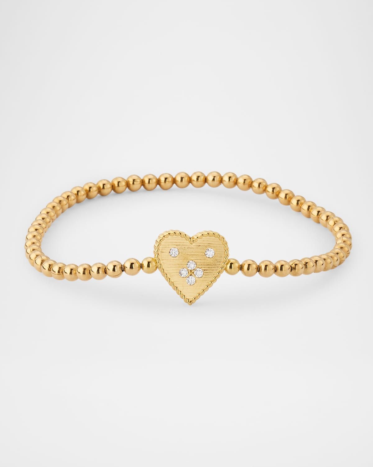 18K Yellow Gold Diamond Venetian Princess Small Heart Stretch Bracelet