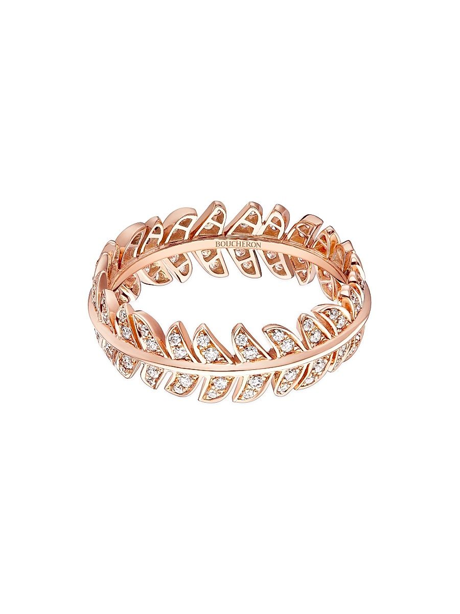 Women's Nature Triomphante Plume De Paon 18K Rose Gold & 0.34 TCW Diamond Feather Ring - Size 5.75