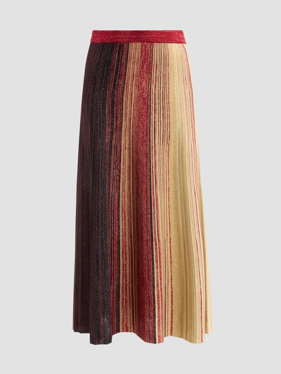 Misook Women's Metallic Striped Maxi Skirt - Scarlet Red Mahogany - Size Small