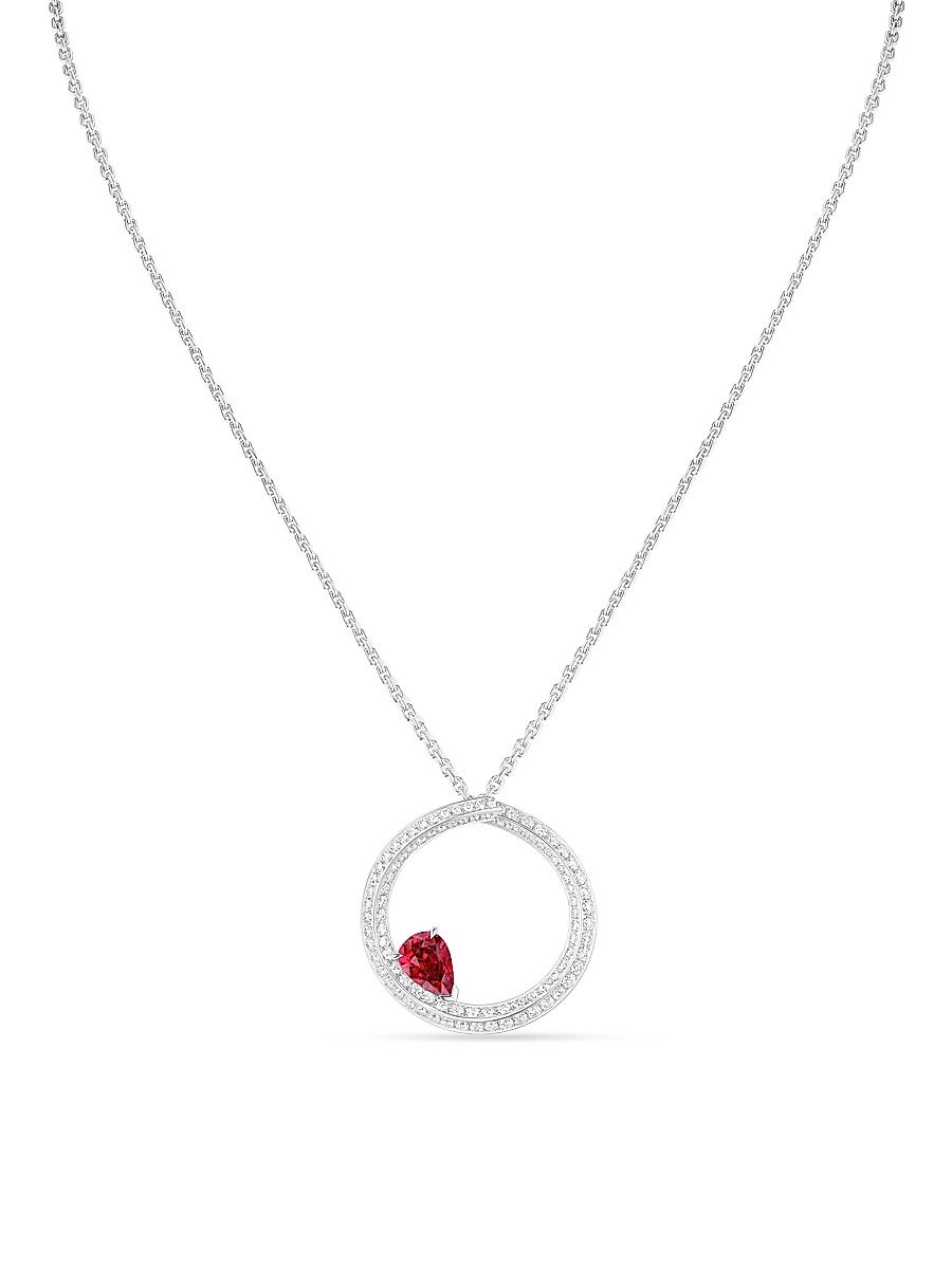 Women's Brevis 18K White Gold, Ruby & 1.50 TCW Diamond Circle Pendant Necklace - White Gold