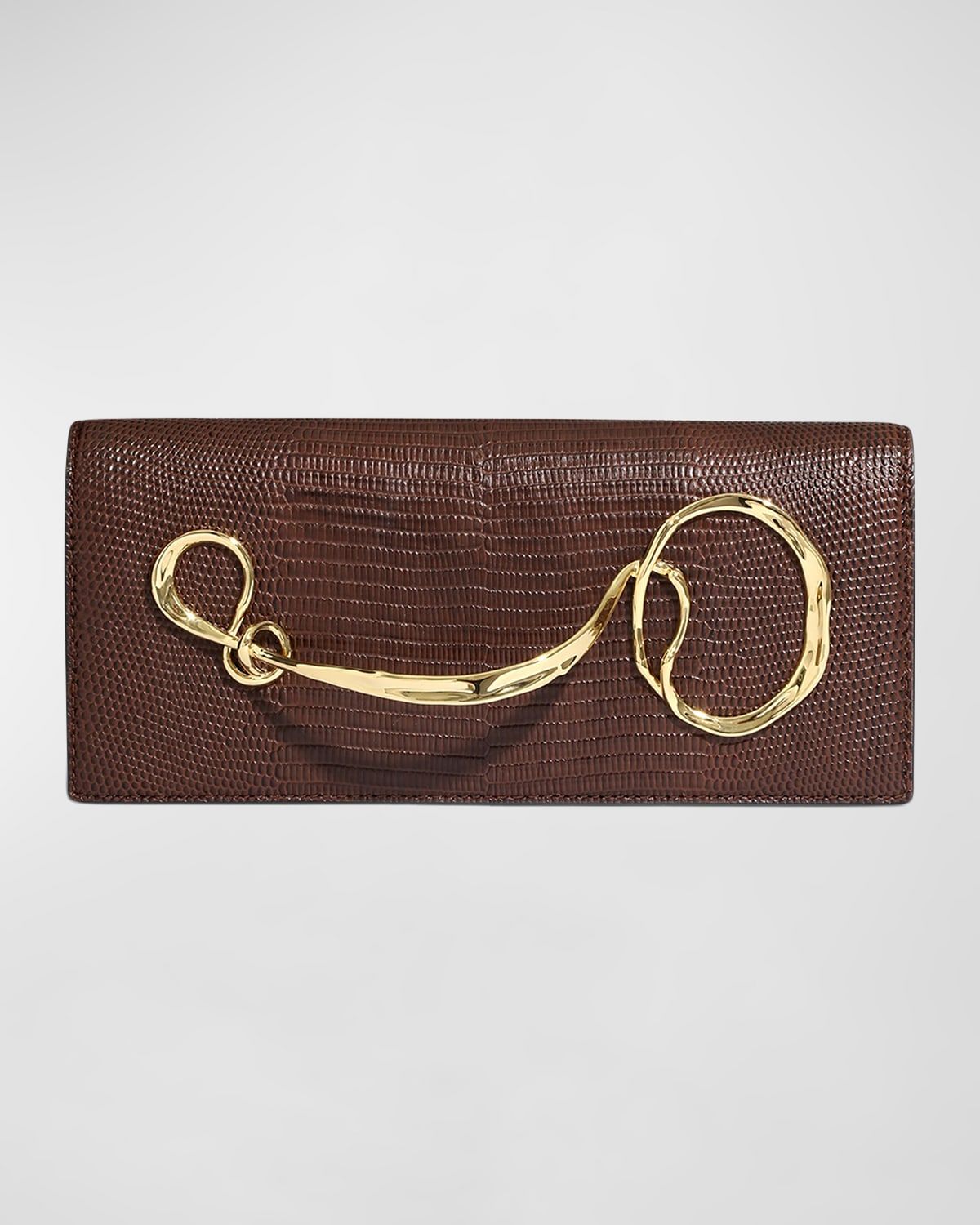 Twisted Lizard-Embossed Leather Clutch Bag
