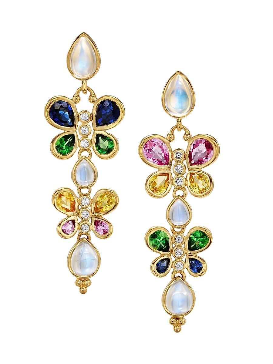 Women's Florence86 FJ Flora 18K Yellow Gold, 0.1 TCW Diamond & Multi-Gemstone Drop Earrings - Yellow Gold