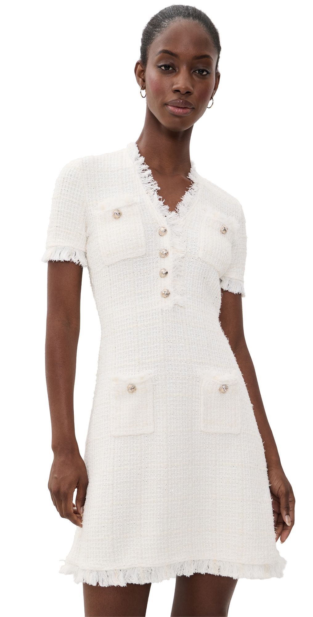 Self Portrait Cream Textured Knit Mini Dress Cream XS
