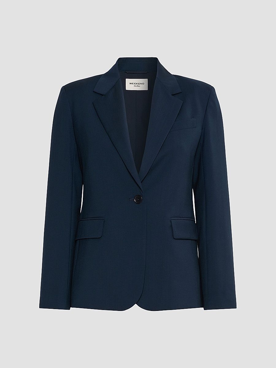 Women's Single Breasted Stretch Wool Blazer - Navy - Size 16