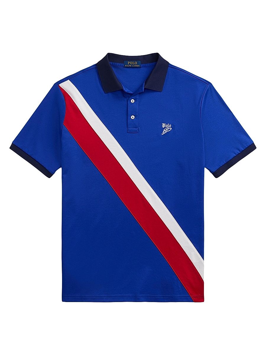 Men's Logo Contrast-Striped Cotton Polo Shirt - Sapphire Star Multi - Size XXL