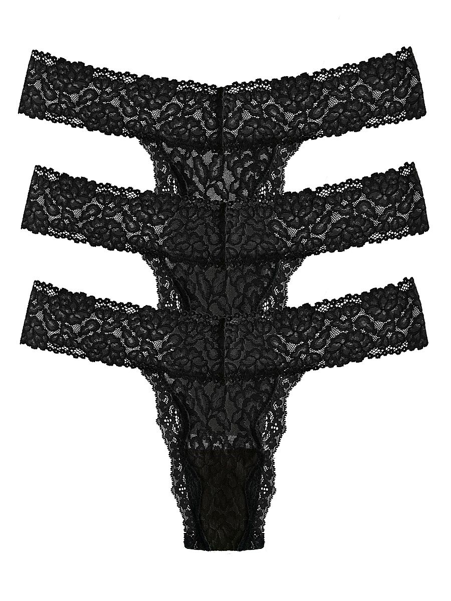 Women's 3-Pack Lace Thongs - Black - Size 4X