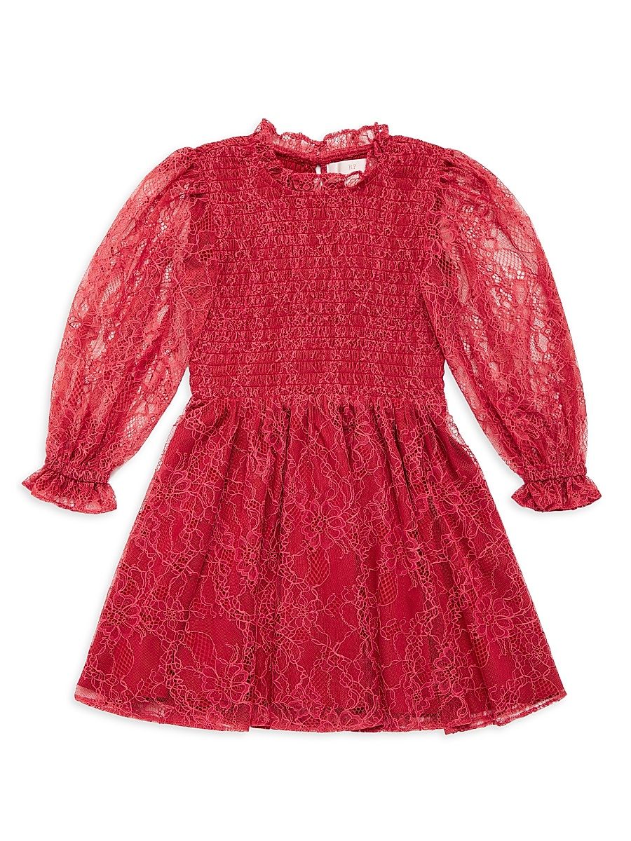 Little Girl's & Girl's Smocked Lace Dress - Rust - Size 10