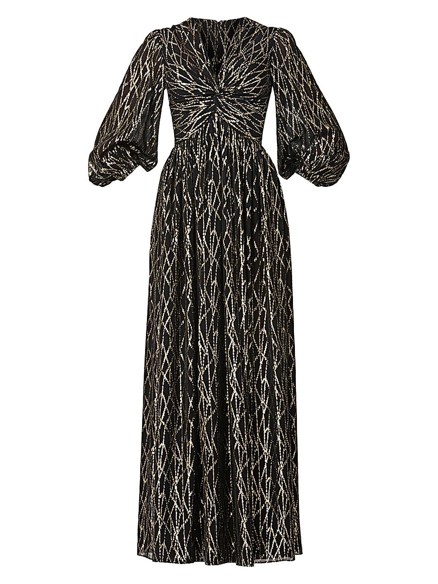 Shoshanna Women's Rosalie Metallic Maxi Dress - Jet Gold - Size 0