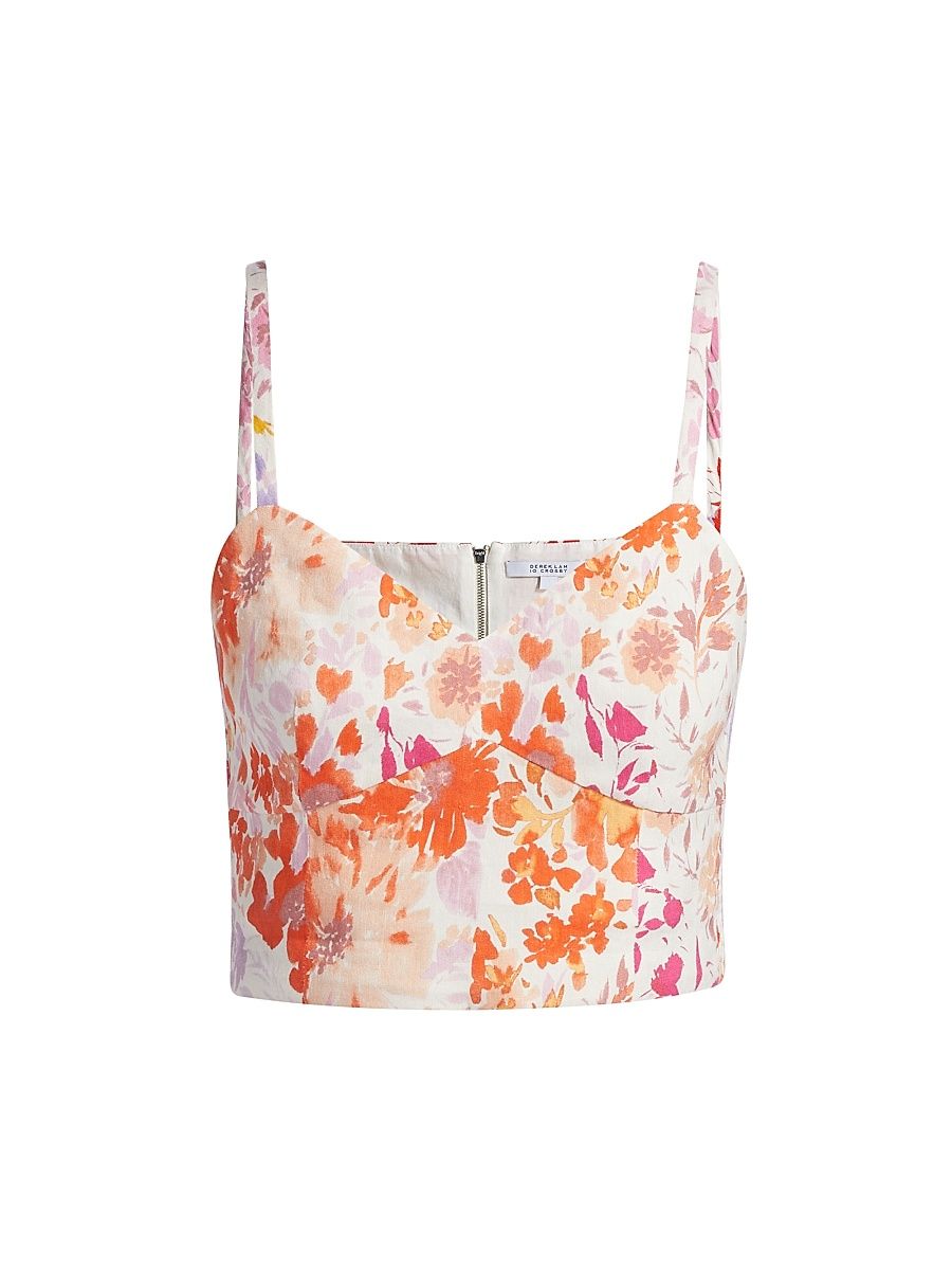 Women's Margo Floral Stretch-Linen Crop Top - Rose Multi - Size 4