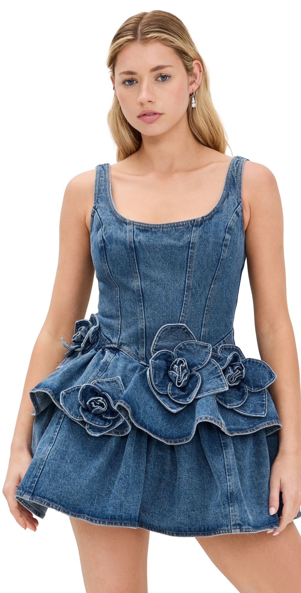 AKNVAS Devyn Denim Dress with Rose Detail Saxe Blue 2