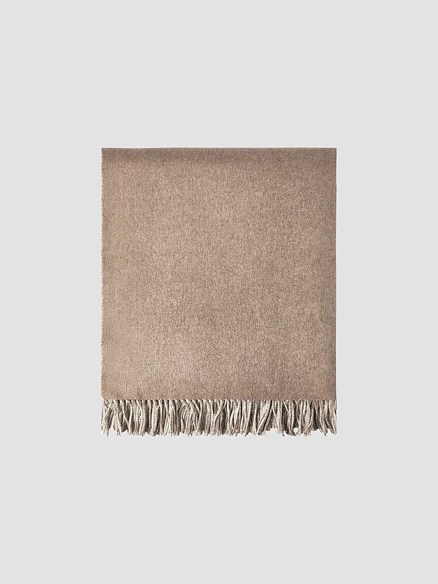 Two-Tone Silk Double Cloth Throw with Fringe - Beige
