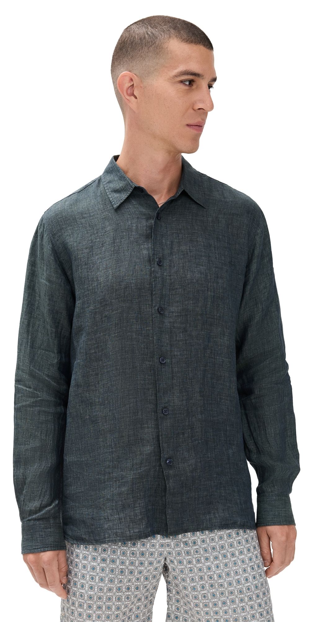 Orlebar Brown Justin Lino Stitched Button Down Saltwater Blue XL