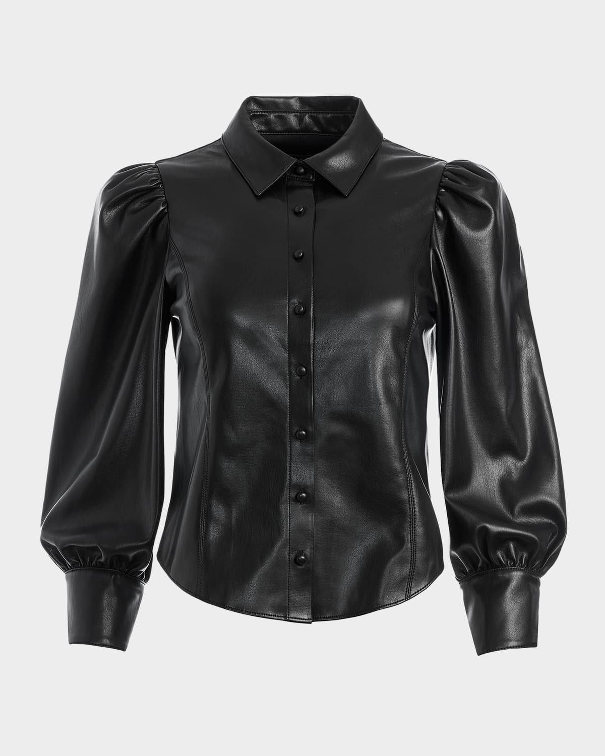 Nadine Puff-Sleeve Vegan Leather Blouse