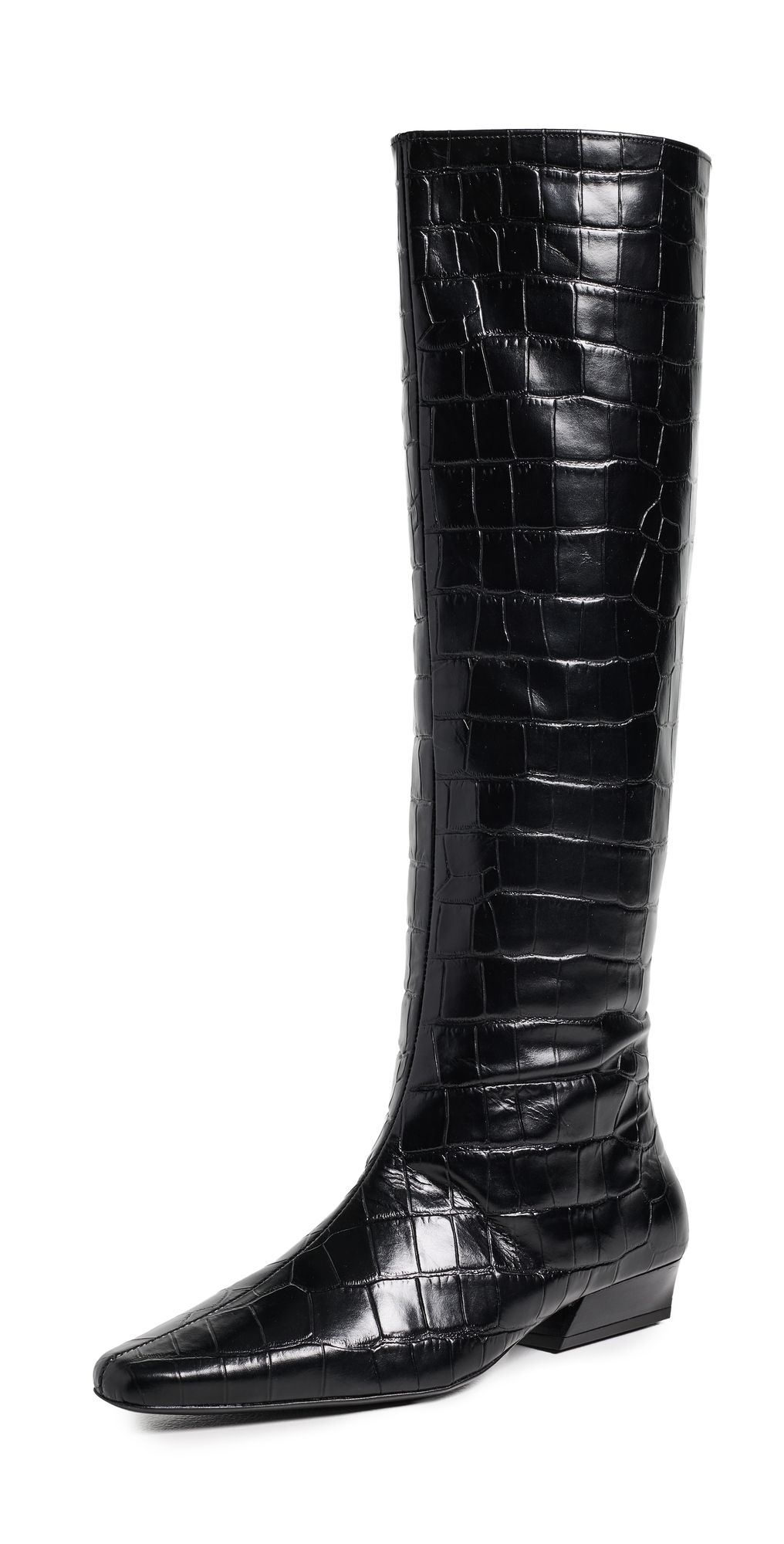 STAUD Wally Flat Boots Black Croco 36.5