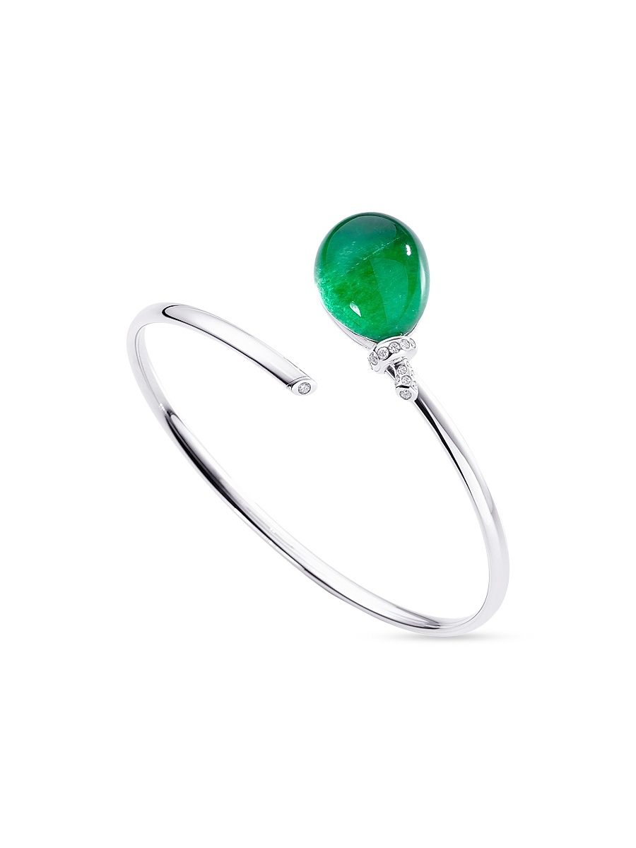 Women's Palloncini Mini 18K White Gold, 0.15 TCW Diamond, Jade & Rock Crystal Wrap Bracelet - White Gold