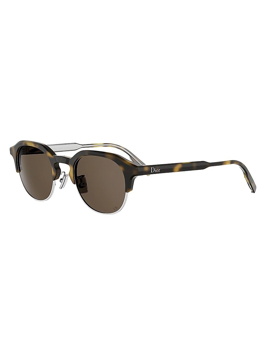 Men's DioRibbon R1I 49MM Round Sunglasses - Dark Havana Green