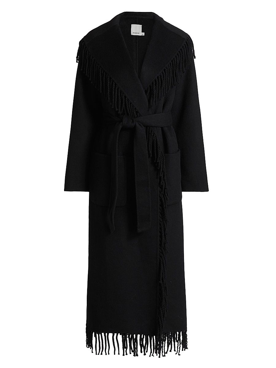 Women's Carrie Fringed Wool-Blend Coat - Black - Size XL