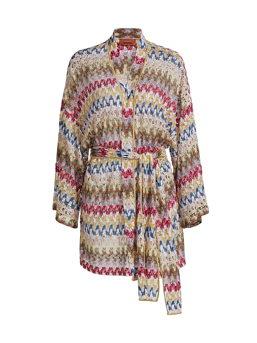 Women's Raschel Lace Cover-Up Shirtdress - Multi White Base - Size Large